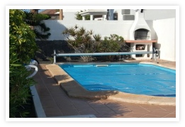 view overlooking our back garden and pool area